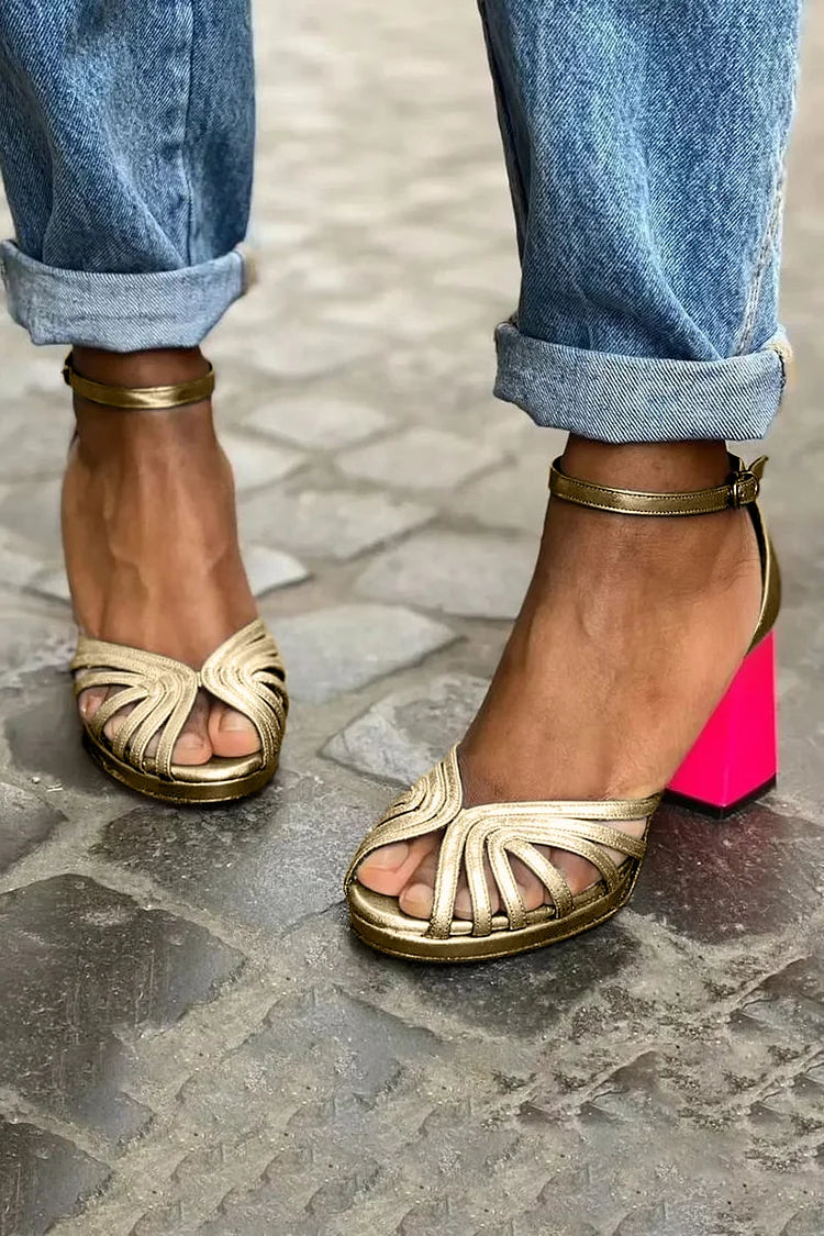 Fern – Cut-Out Peep-Toe Chunky-Heel Sandals with Ankle Strap – Byron Grace