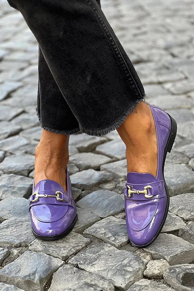 Bridget – Purple Round-Toe Patchwork Loafers with Buckle – Byron Grace