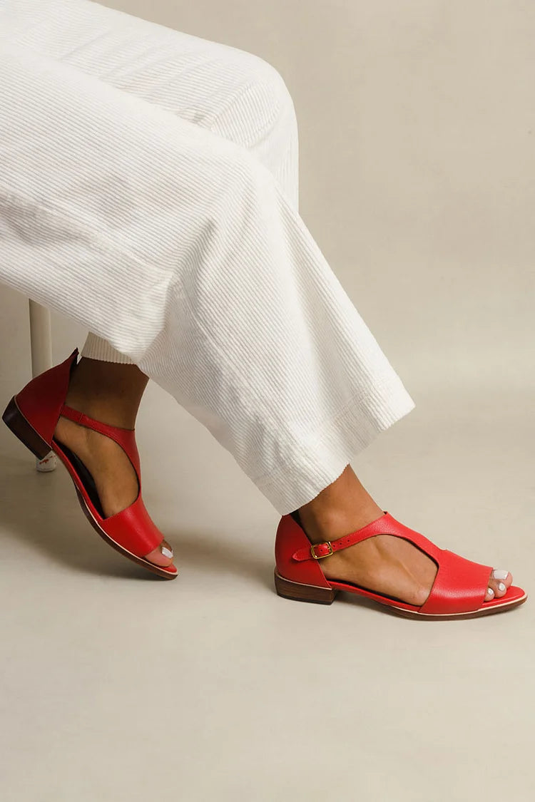 Audrey – Casual Cut-Out Peep-Toe Pointed Sandals with T-Strap – Byron Grace
