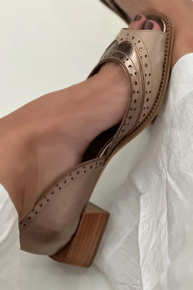 Celine – Khaki Low Patchwork Square-Toe Slip-On Block Heels – Byron Grace