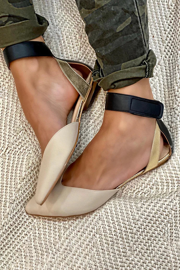 Paloma – Colour-Block Cut-Out Pointed Ballet Flats with Ankle Strap – Byron Grace