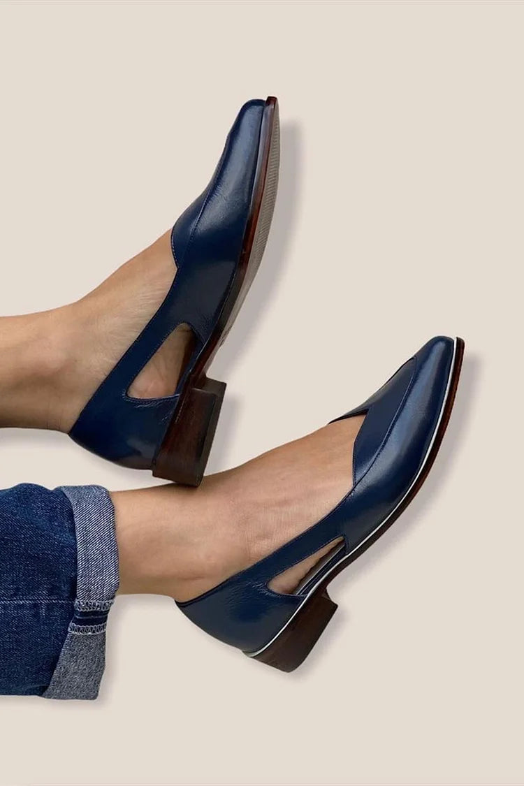 Willa – Navy Blue Casual Cut-Out Pointed Slip-On Ballet Flats – Byron Grace