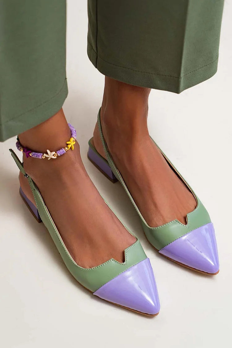 Joanna – Colour-Block Cut-Out Pointed Slingback Ballet Flats with Buckle – Byron Grace