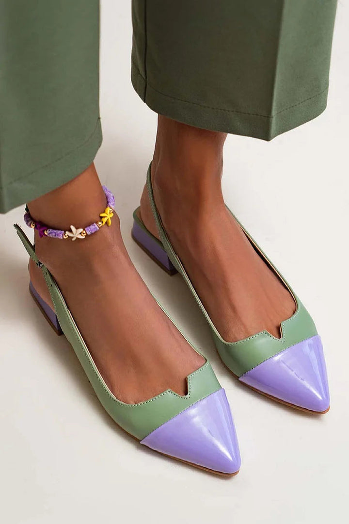 Joanna – Colour-Block Cut-Out Pointed Slingback Ballet Flats with Buckle – Byron Grace