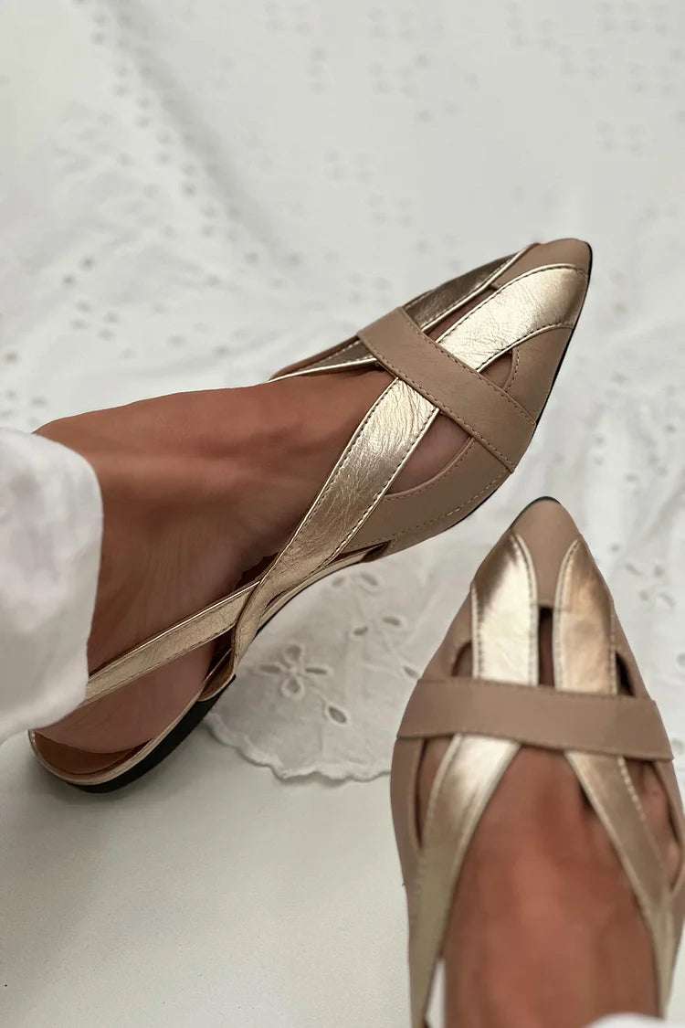 Beatrice – Gold Cut-Out Pointed Slingback Ballet Flats – Byron Grace