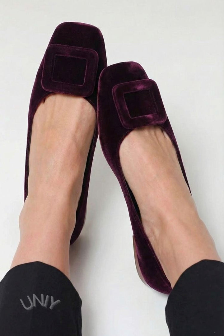 Alexandra – Velvet Square-Toe Ballet Flats with Buckle – Byron Grace