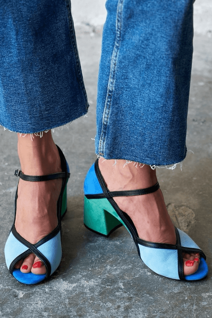 Ginevra – Colour-Block Stiletto Heels with Buckle and T-Strap – Byron Grace