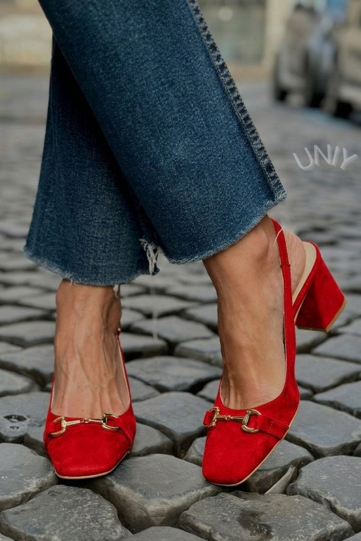 Layla – Olive Suede Slingback Block Heels – Byron Grace