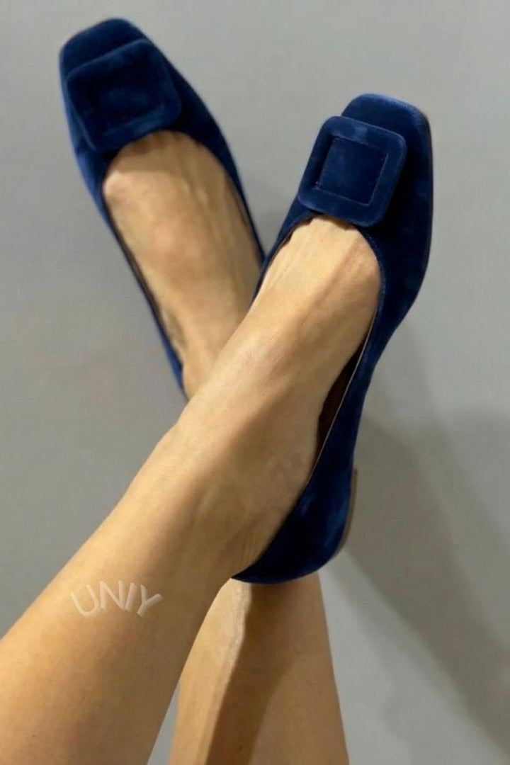Alexandra – Velvet Square-Toe Ballet Flats with Buckle – Byron Grace