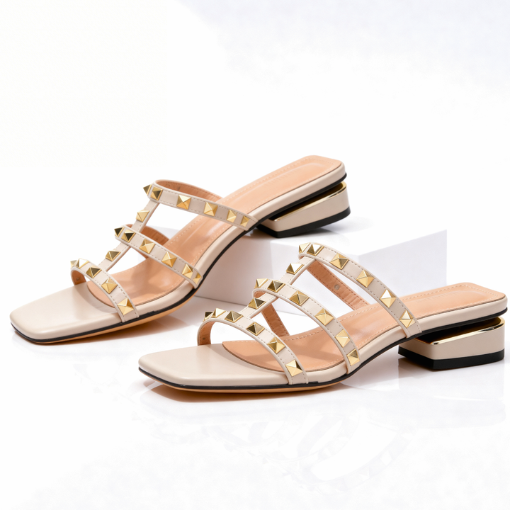 Oriana - Studded Leather Mule with Square Toe
