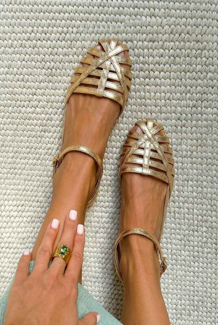 Grace – Flat Closed-Toe Caged Sandals with Ankle Strap – Byron Grace