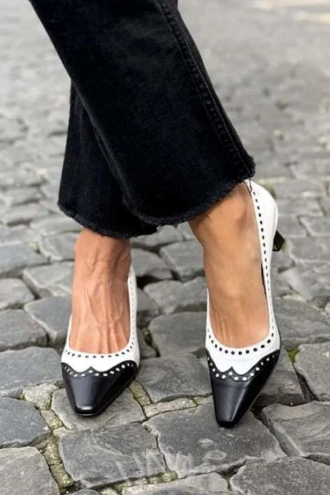 Olympia – Elegant Colour-Block Cut-Out Pointed Mid Heels – Byron Grace