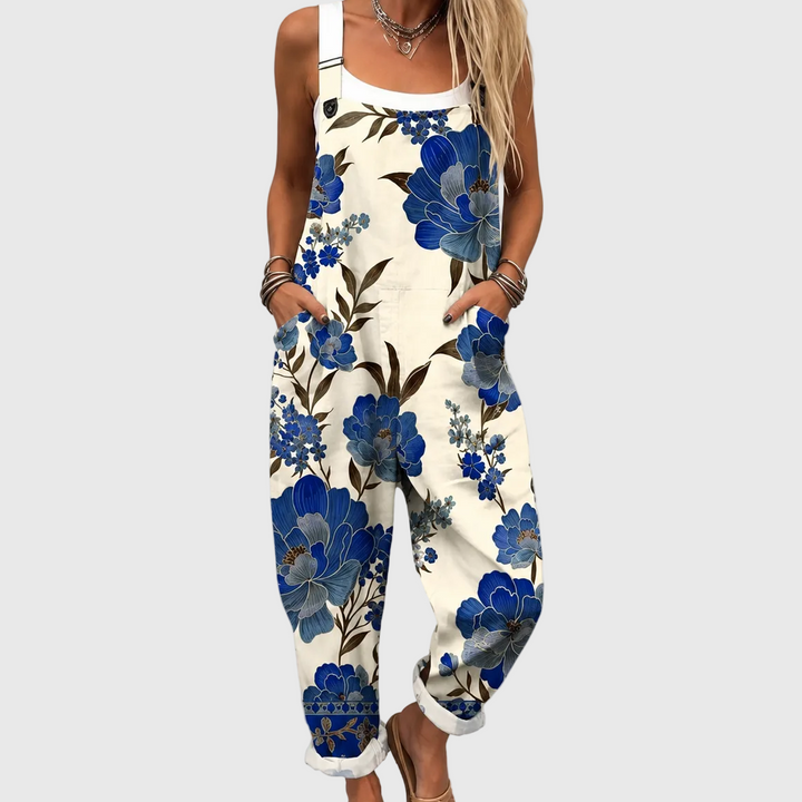 Madison – Royal Blue Floral Dungaree