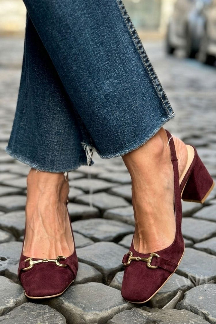 Layla – Olive Suede Slingback Block Heels – Byron Grace
