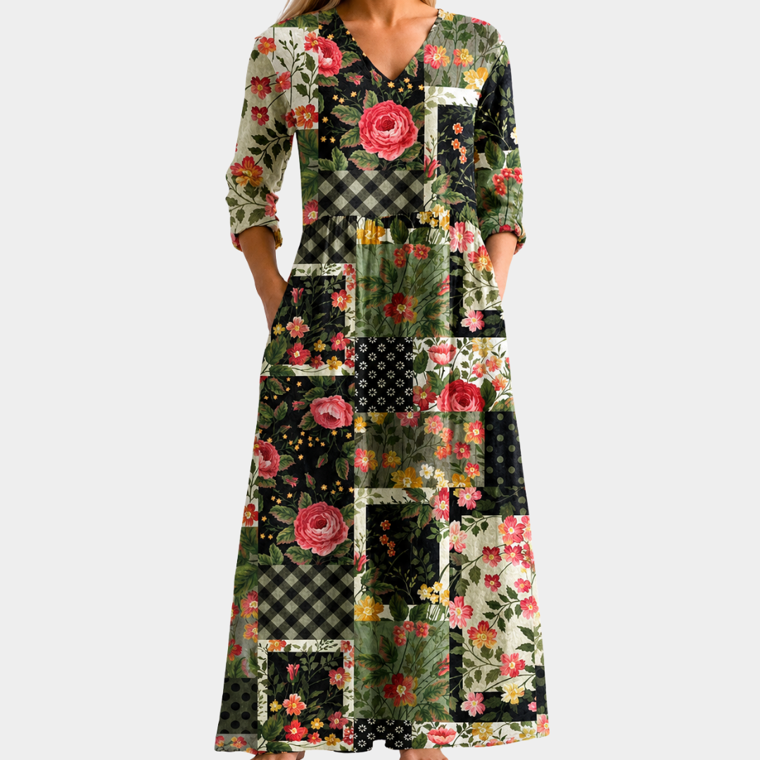 Ximena - Midnight Garden Patchwork Maxi Dress