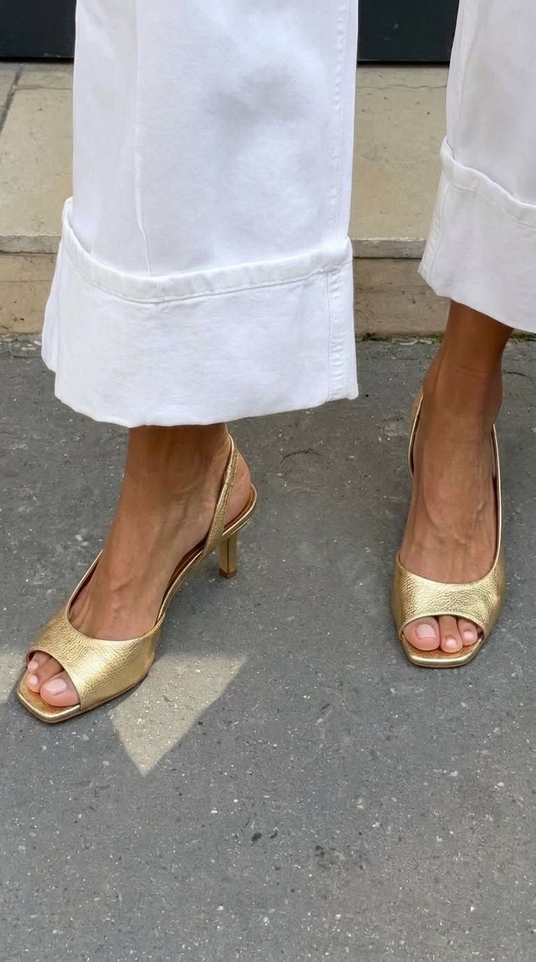 Perla – Gold Metallic Peep-Toe Slingback Kitten Heels – Byron Grace