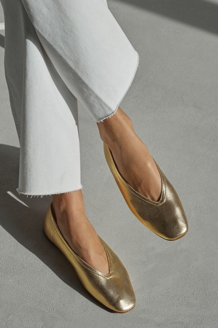 Jacinta – Gold Metallic Square-Toe Slip-On Ballet Flats – Byron Grace