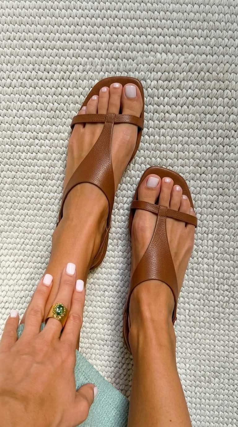 Diana – Cognac Flat Square-Toe Leather Slingback Sandals – Byron Grace