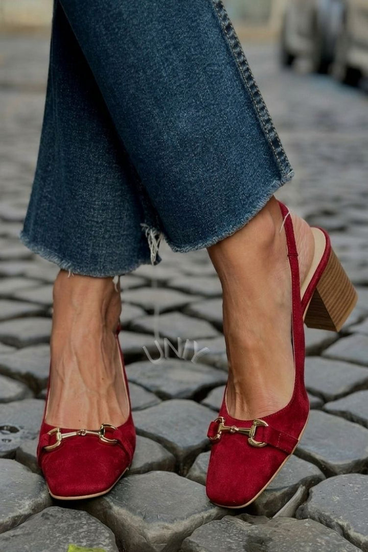 Layla – Olive Suede Slingback Block Heels – Byron Grace