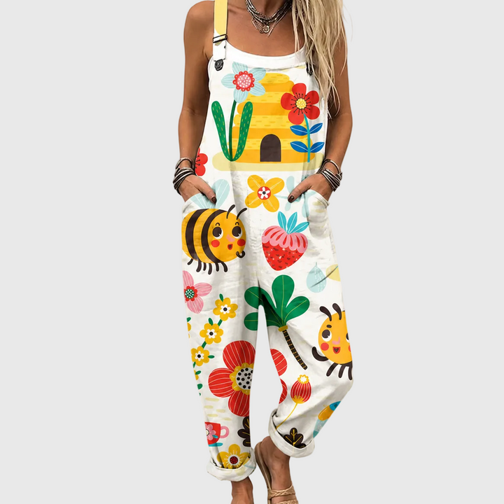 Megan – Bee and Colorful Garden Overall