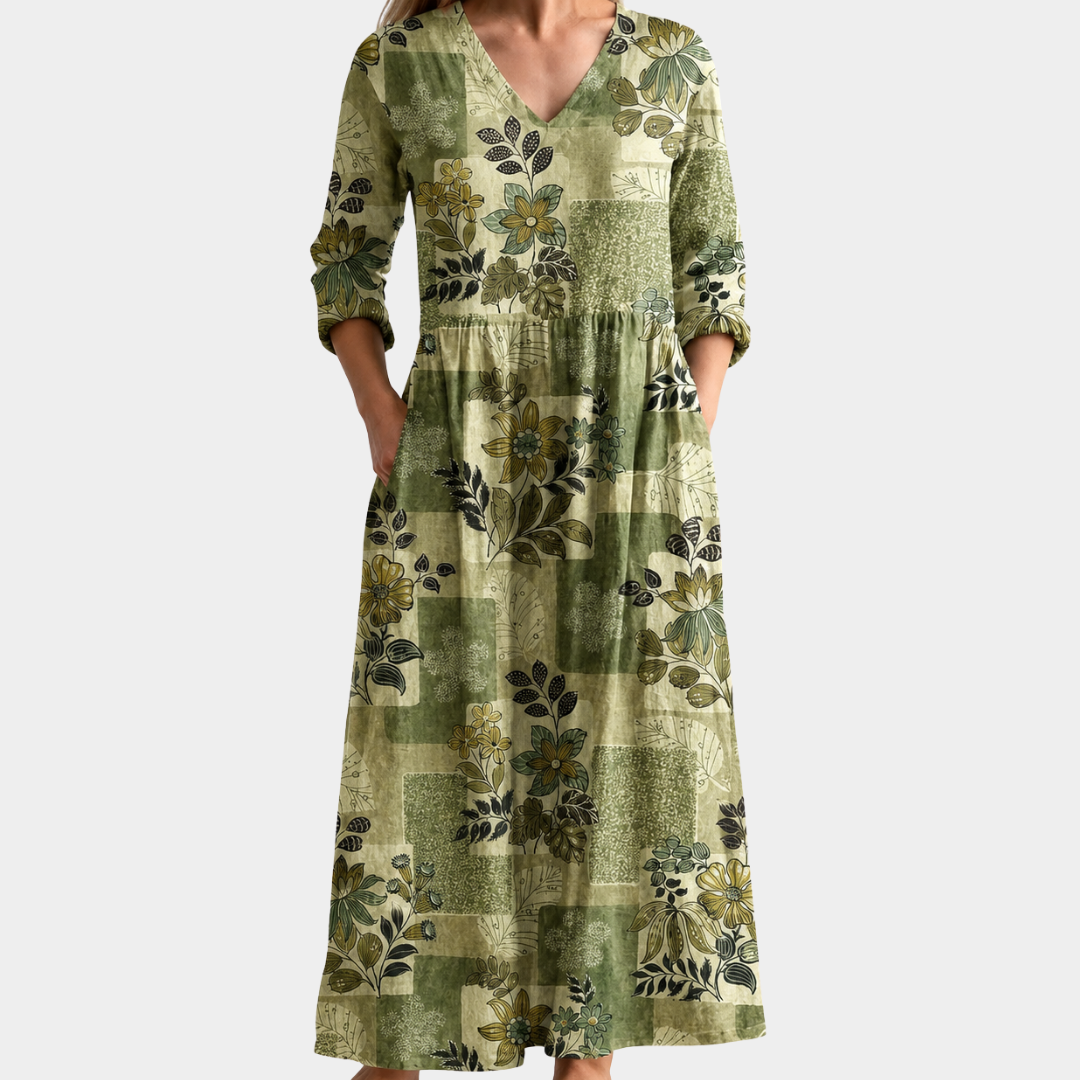 Freya - Sage Meadow Patchwork Floral Dress