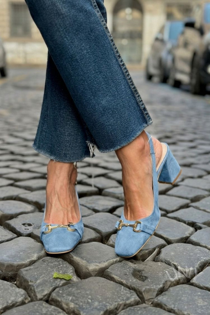 Layla – Olive Suede Slingback Block Heels – Byron Grace