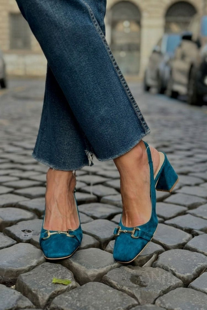 Layla – Olive Suede Slingback Block Heels – Byron Grace