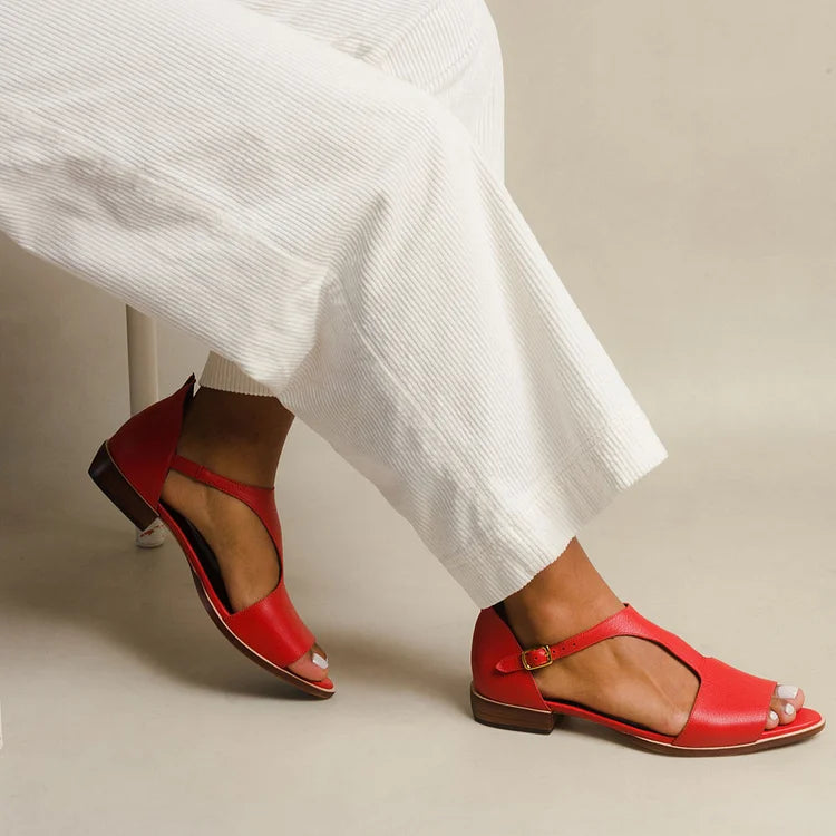 Audrey – Casual Cut-Out Peep-Toe Pointed Sandals with T-Strap – Byron Grace
