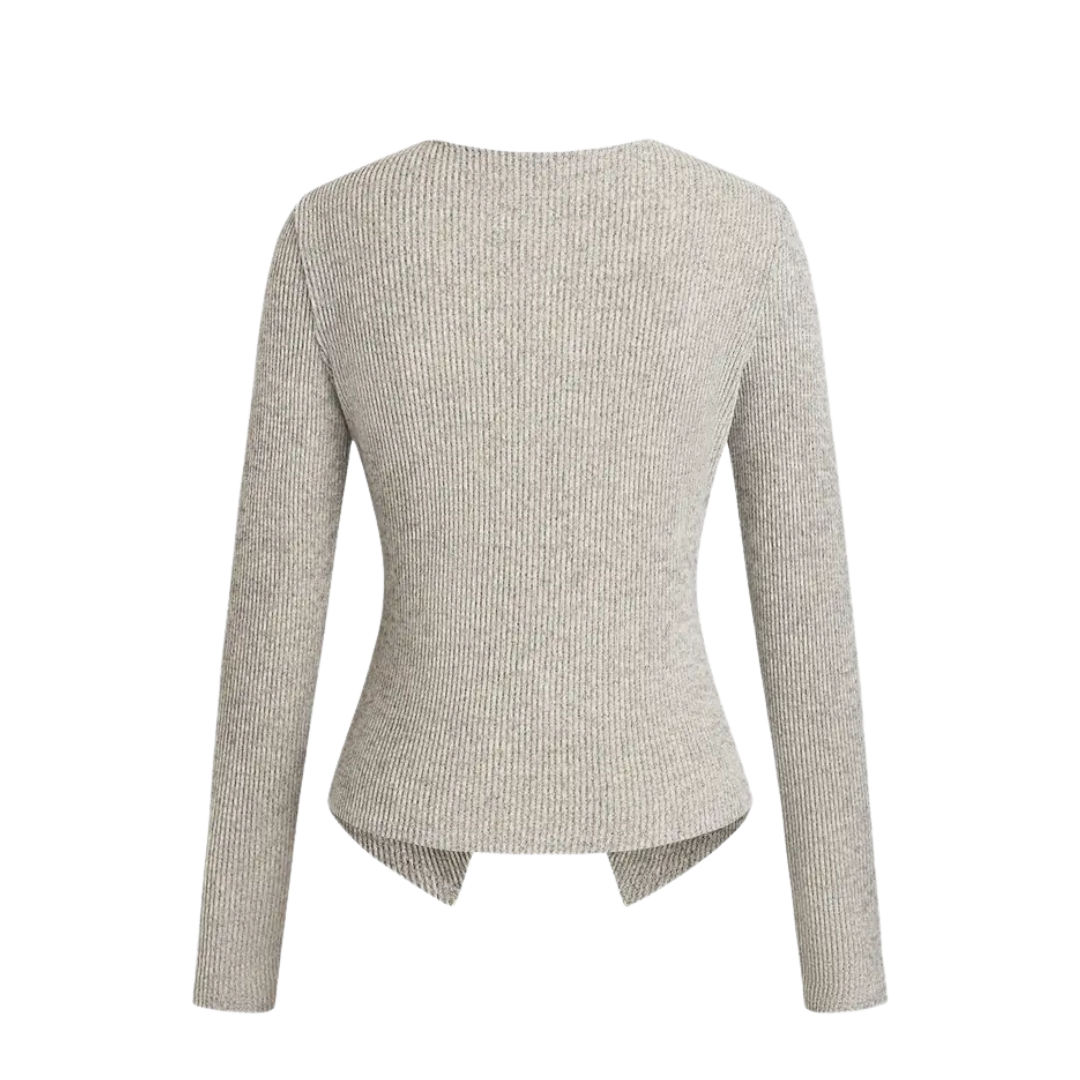NADIRA™ – Twisted Ribbed Button-Front Knit Top