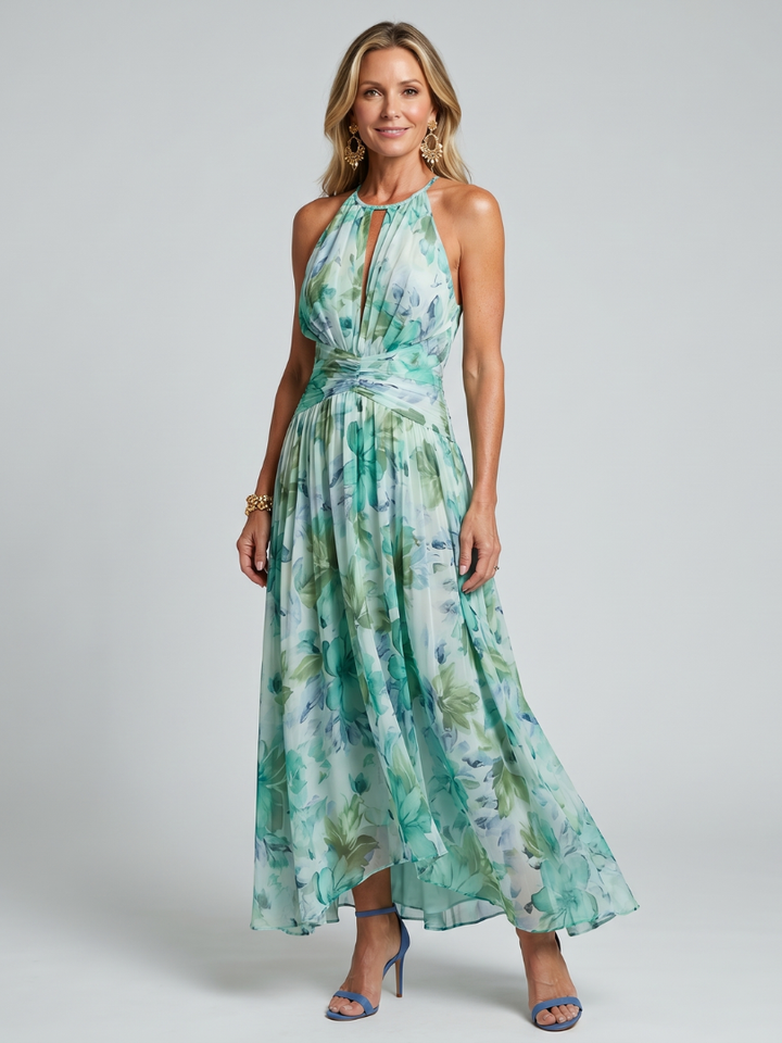 Matilda - Portia Pleated Crepe Midi Dress with Floral Print