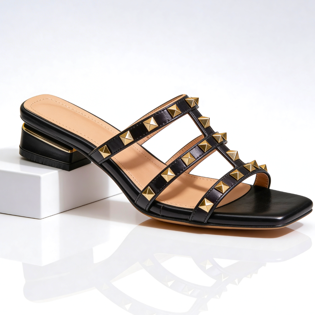 Oriana - Studded Leather Mule with Square Toe