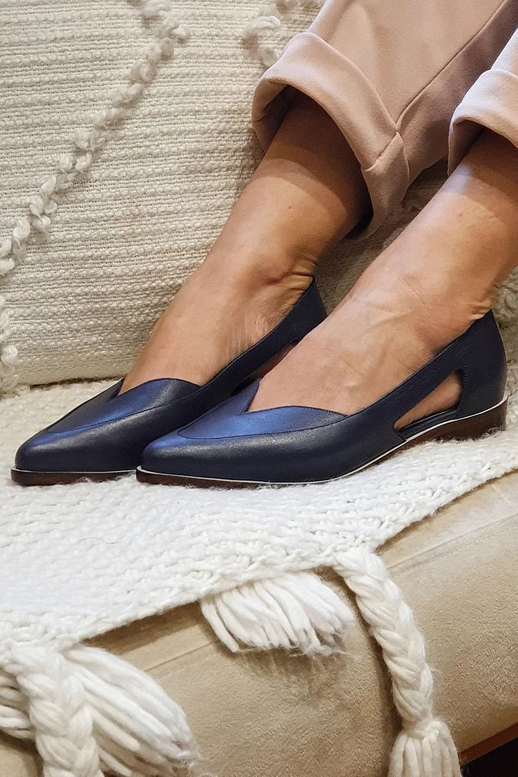 Willa – Navy Blue Casual Cut-Out Pointed Slip-On Ballet Flats – Byron Grace