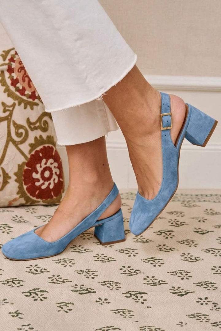Hazel – Khaki Essential Chunky Square-Toe Slingback Heels with Buckle – Byron Grace
