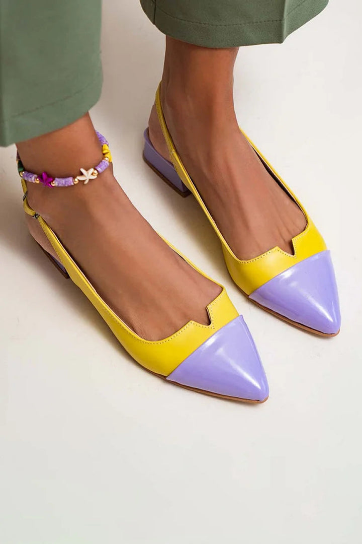 Joanna – Colour-Block Cut-Out Pointed Slingback Ballet Flats with Buckle – Byron Grace