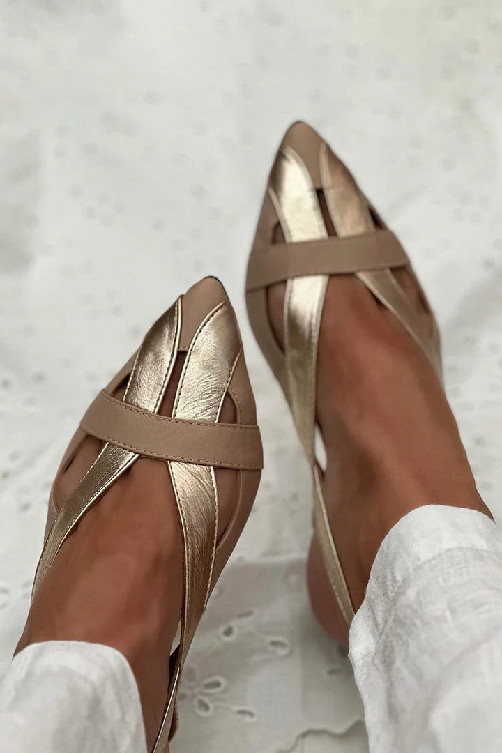 Beatrice – Gold Cut-Out Pointed Slingback Ballet Flats – Byron Grace
