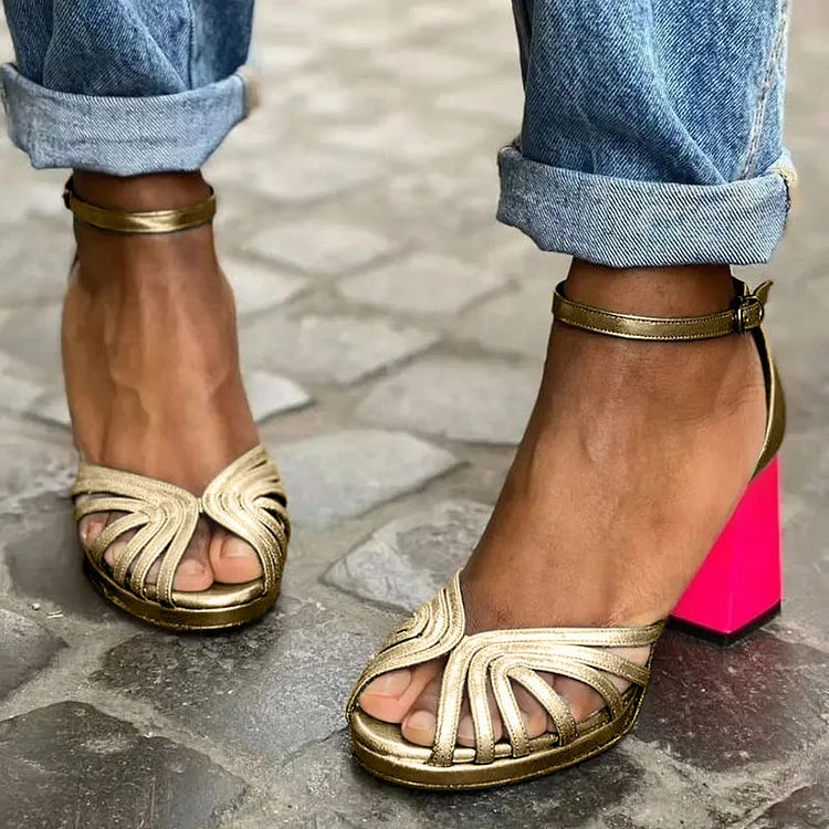 Fern – Cut-Out Peep-Toe Chunky-Heel Sandals with Ankle Strap – Byron Grace