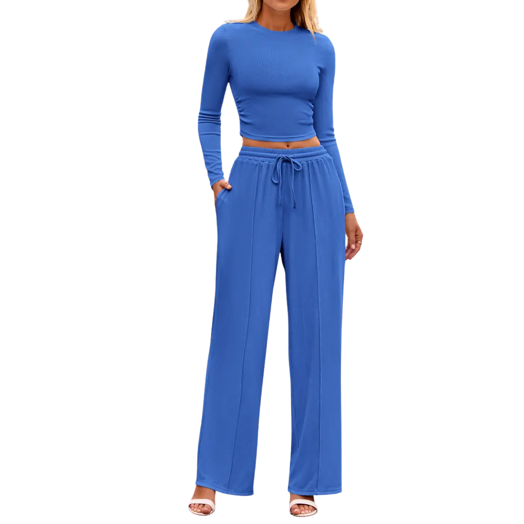 SOLÈNE™ – Ribbed Knit Crop & Wide Leg Lounge Set