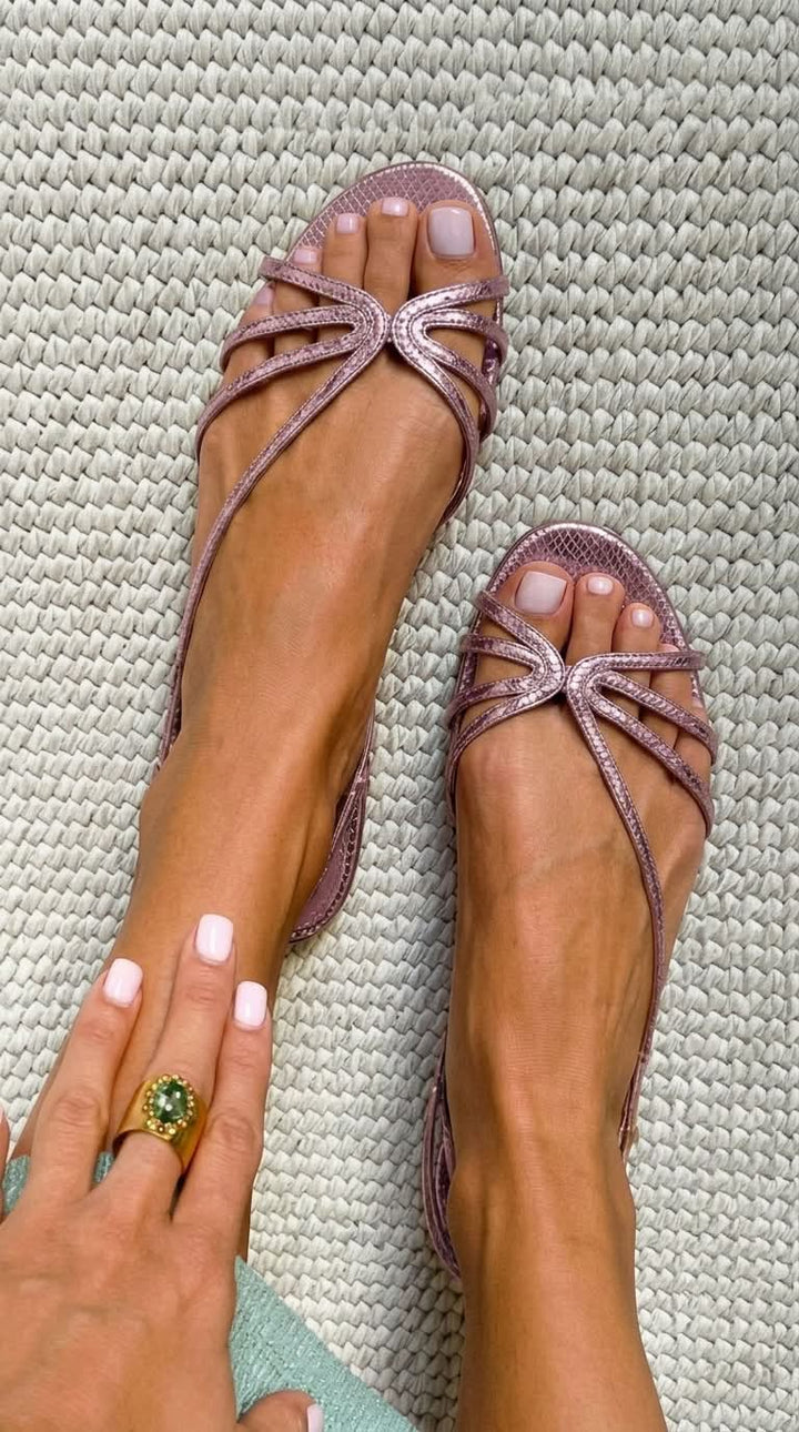 Evie – Metallic Snake-Effect Strappy Sandals – Byron Grace