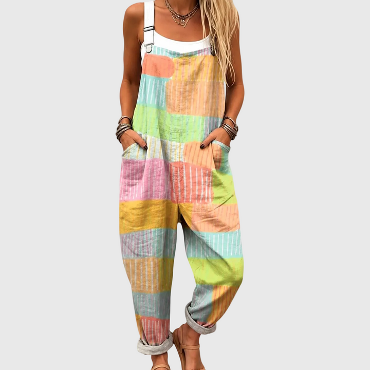 Kaitlyn – Pastel Patchwork Dungarees Comfort