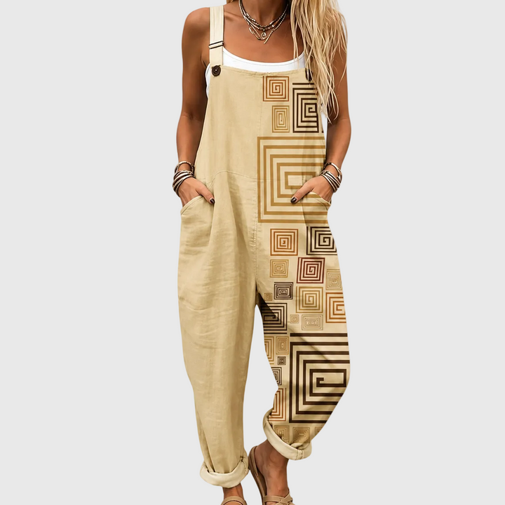 Cora – Beige Overall with Geometric Pattern