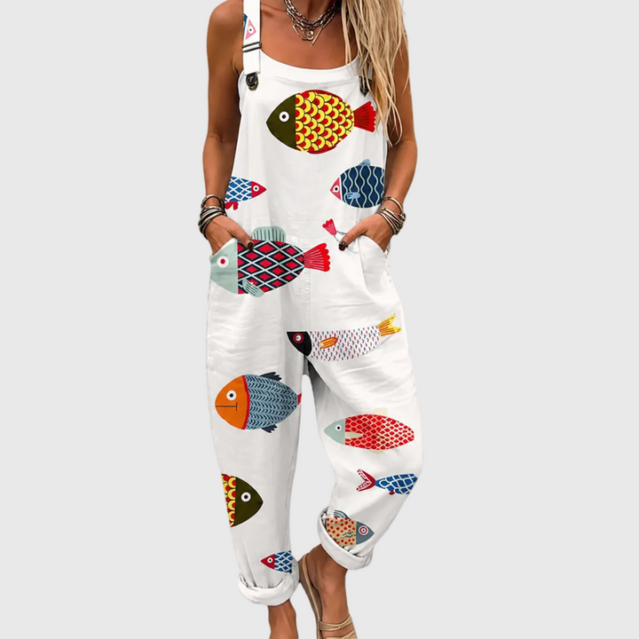 Audrey – Soft Overall with Colorful Fish Design
