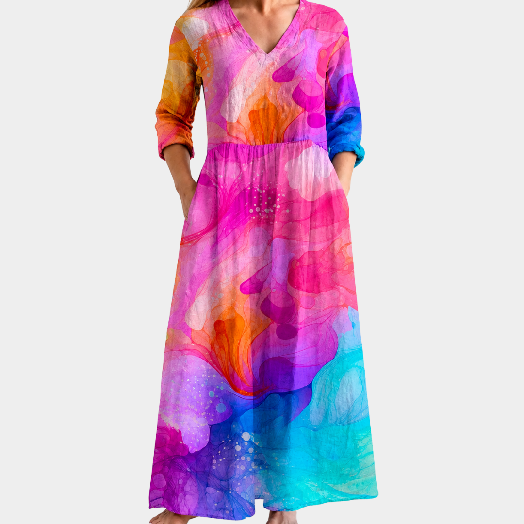 Bianca - Radiant Sunset Watercolor Dress