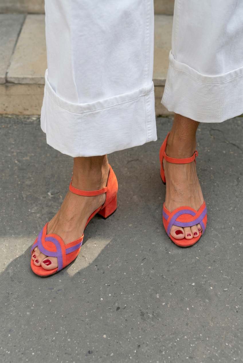 Ava – Suede Peep-Toe Sandals with Ankle Strap and Block Heel – Byron Grace