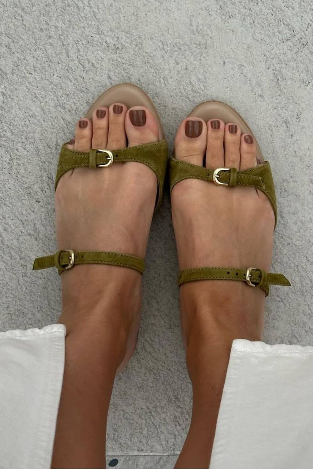 Vada – Suede Peep-Toe Sandals with Buckle and Straps – Byron Grace
