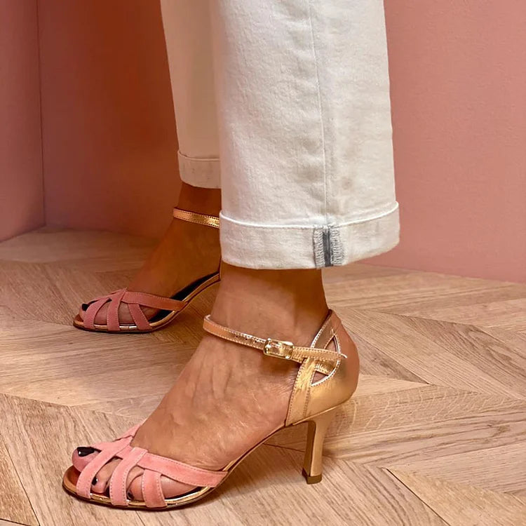Nora – Colour-Block Cut-Out Peep-Toe Stiletto Heels – Byron Grace
