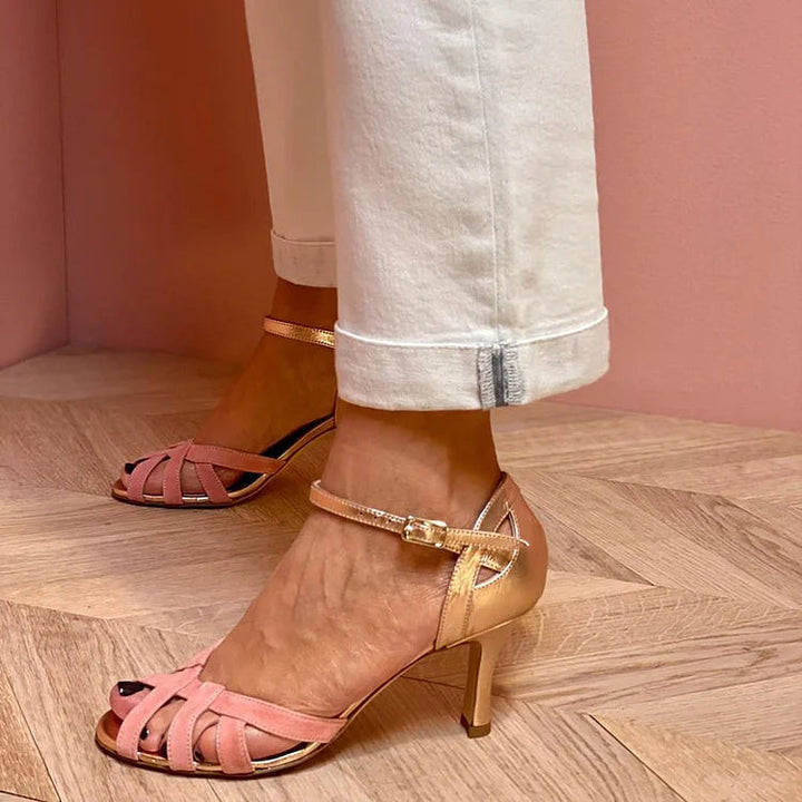Nora – Colour-Block Cut-Out Peep-Toe Stiletto Heels – Byron Grace