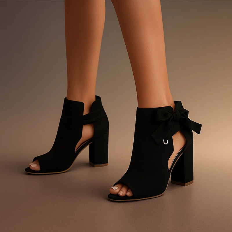 Monroe - Peep-Toe Suede Block Heel Sandals With Ankle Bow