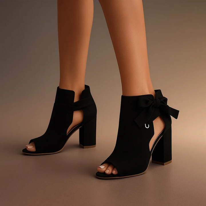 Monroe - Peep-Toe Suede Block Heel Sandals With Ankle Bow