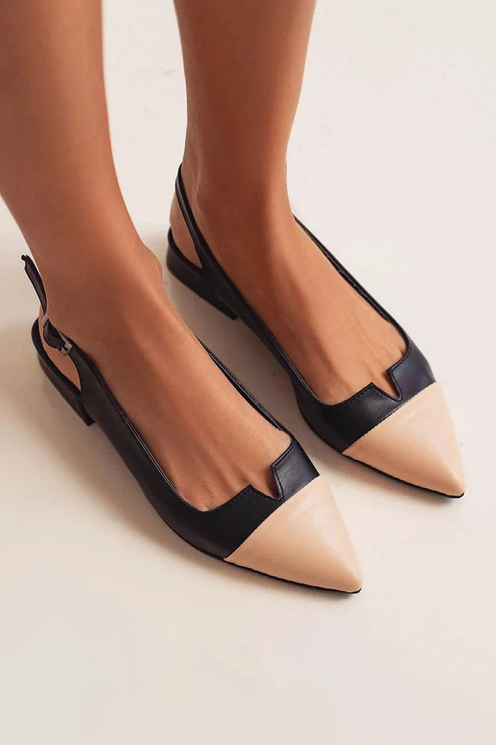 Joanna – Colour-Block Cut-Out Pointed Slingback Ballet Flats with Buckle – Byron Grace