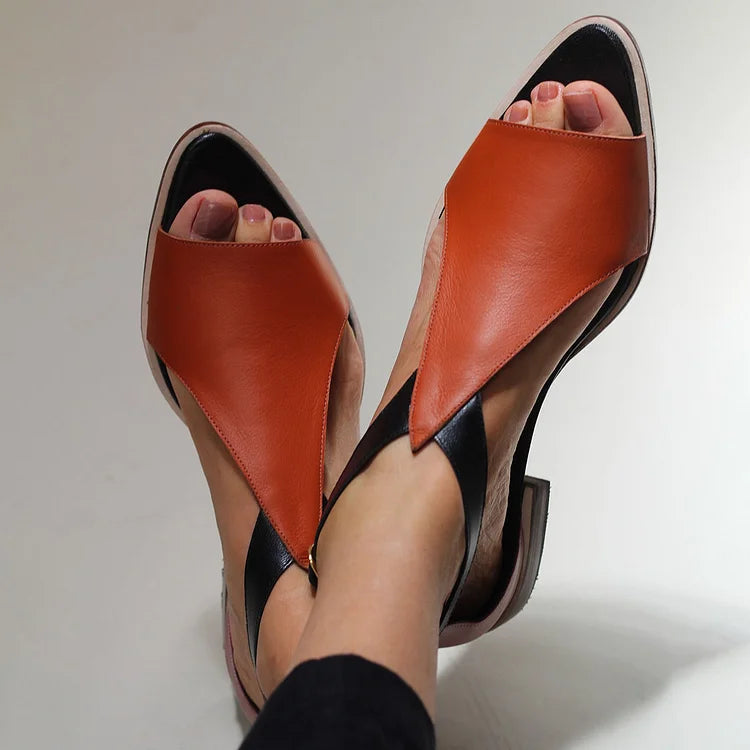 Naomi – Casual Colour-Block Cut-Out Peep-Toe Pointed Sandals – Byron Grace